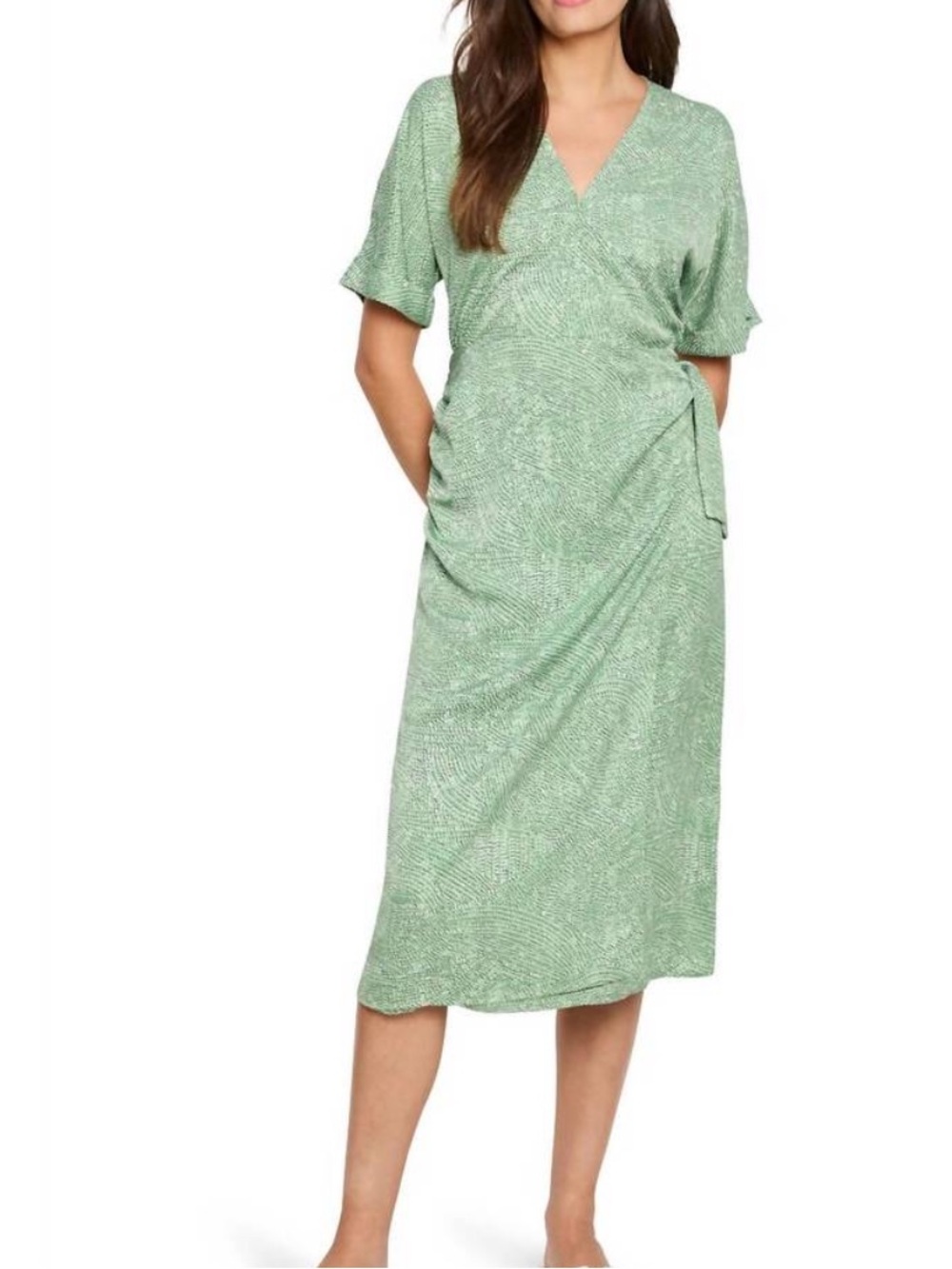 New Nic + Zoe Swirling Sands Wren Green Wrap Midi Dress Large